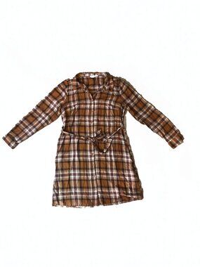 Lucky Brand Brown Plaid Flannel Long Sleeve Dress Size L